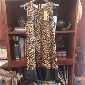 MICHAEL Michael Kors Leopard Print Dress with faux leather trim